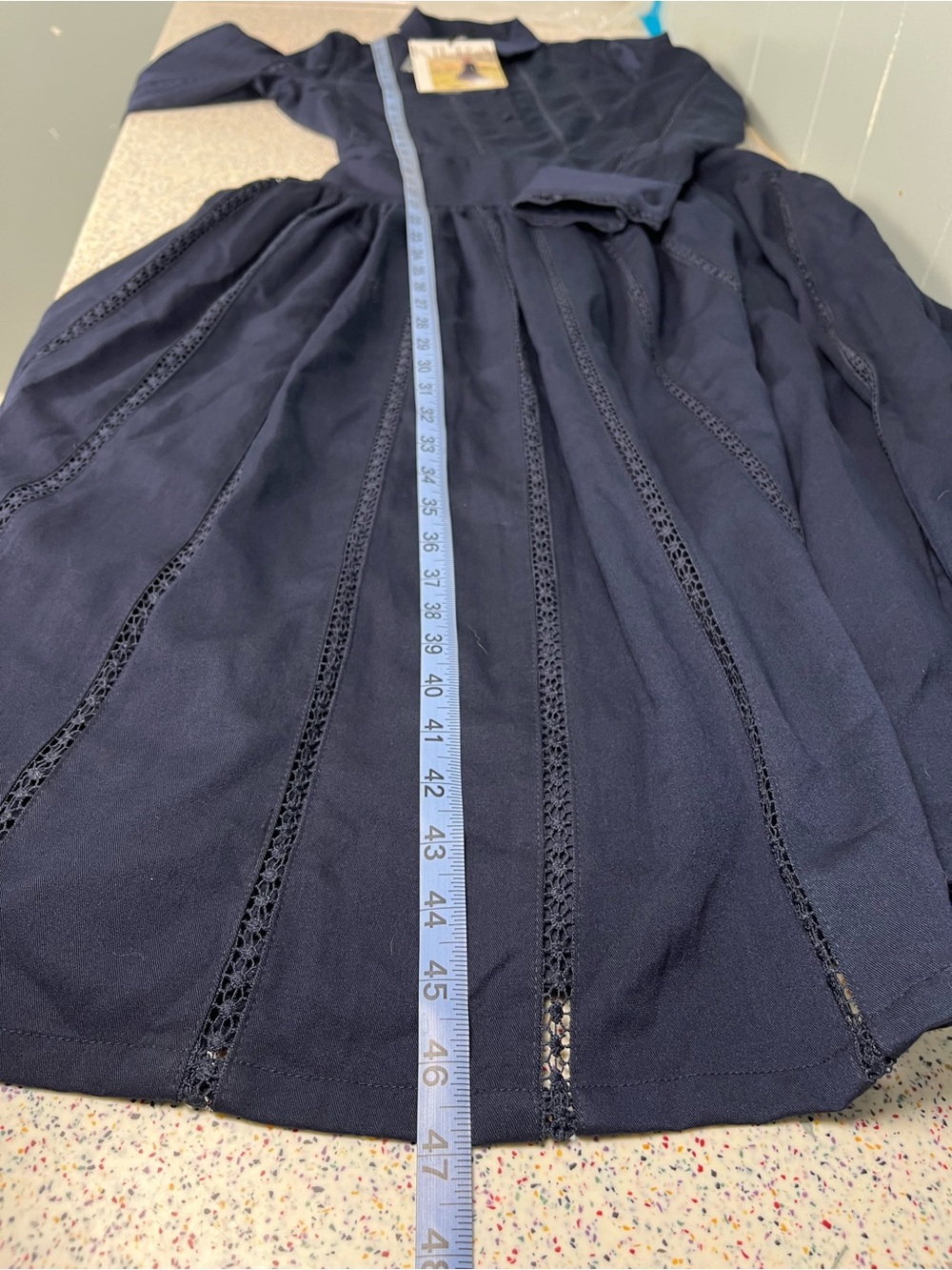 Keira NWT Drop Waist Shirt Dress Navy Blue Eyelet Western Yellowstone Modest - Picture 7 of 9